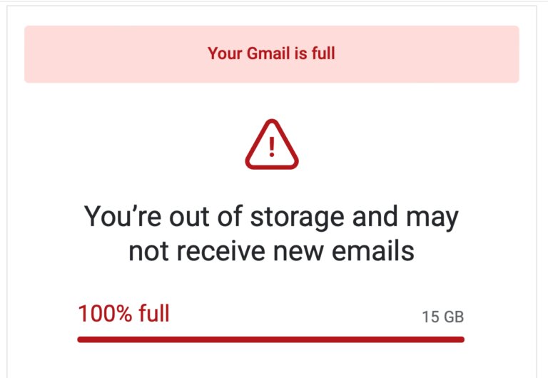 Warning of Gmail storage full