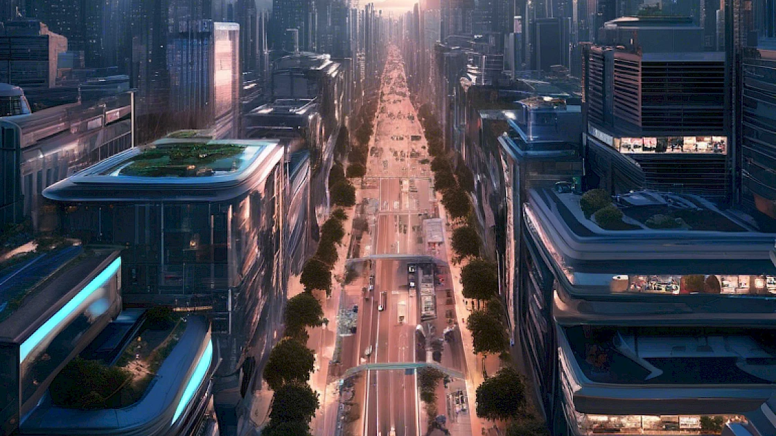 Una città intelligente che comprende l'intelligenza artificiale basata sull'ambiente e sulla vista per garantire e facilitare una vita più sicura.